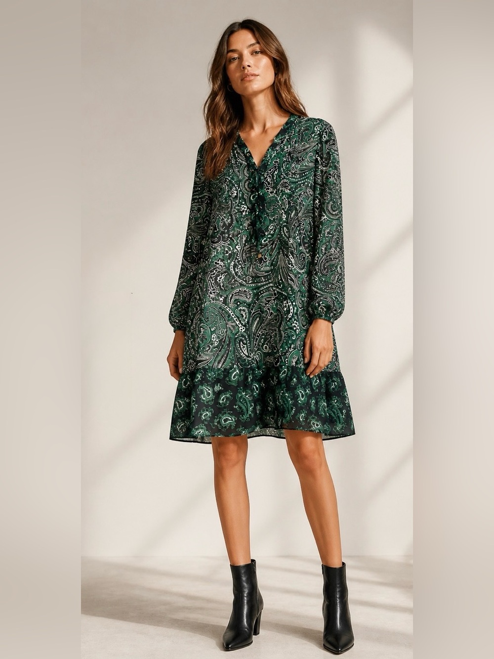 Michael Kors Green and Black Paisley Dress beach coverup
